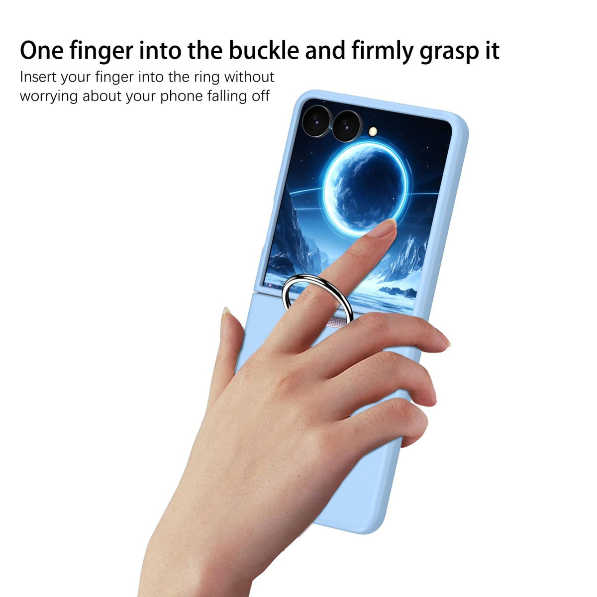 For Galaxy Z Flip8 5G D-Buckle Ring PC Phone Case - Sky Blue - EDA009691401D