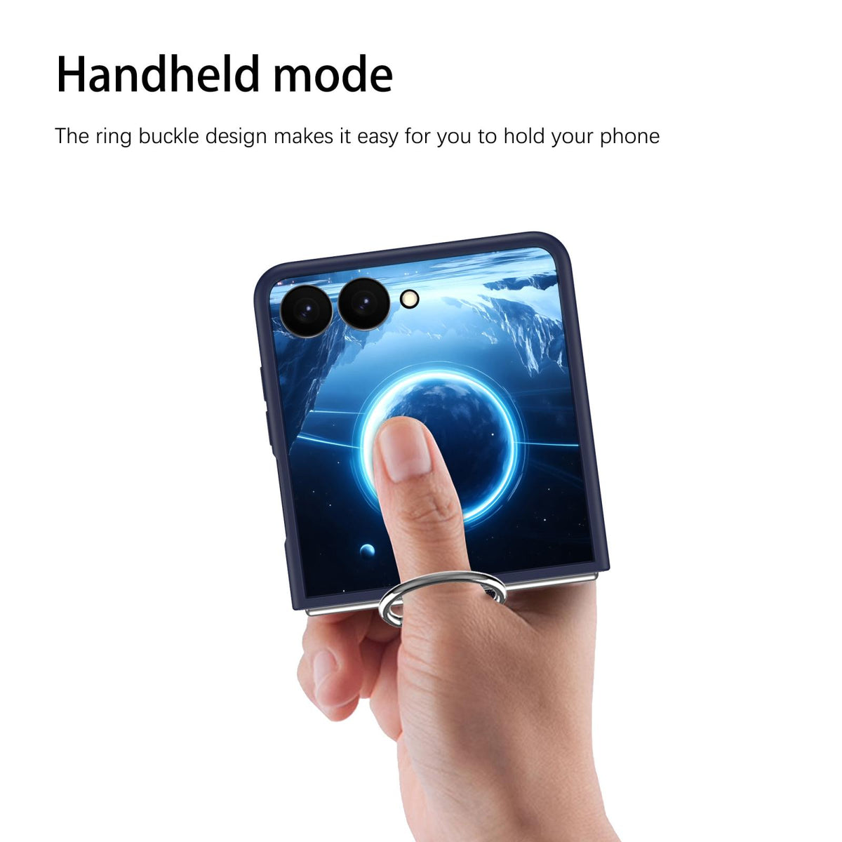For Galaxy Z Flip8 5G D-Buckle Ring PC Phone Case - Dark Blue - EDA009691401F