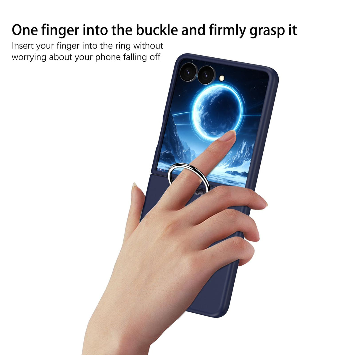 For Galaxy Z Flip8 5G D-Buckle Ring PC Phone Case - Dark Blue - EDA009691401F