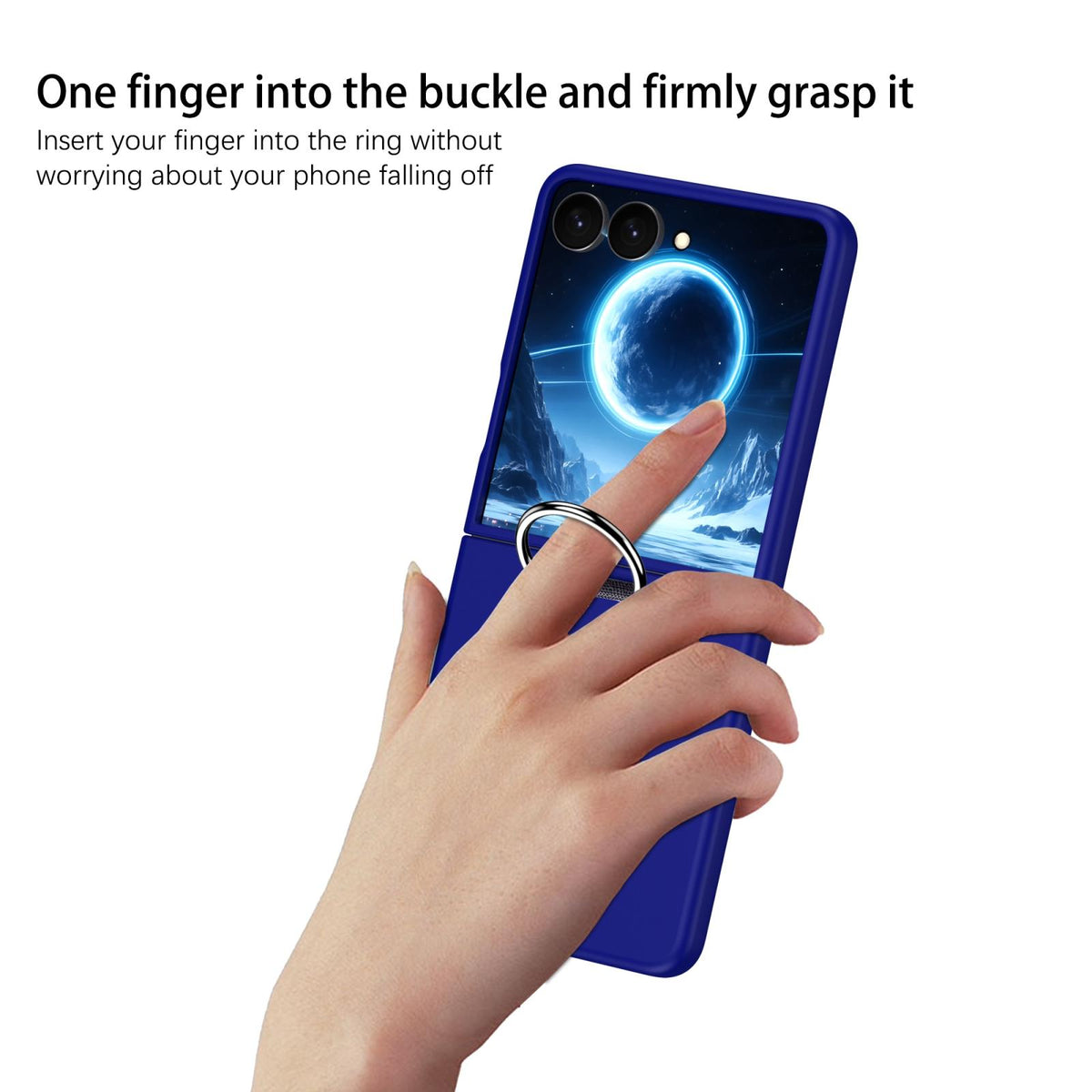 For Galaxy Z Flip8 5G D-Buckle Ring PC Phone Case - Blue - EDA009691401G