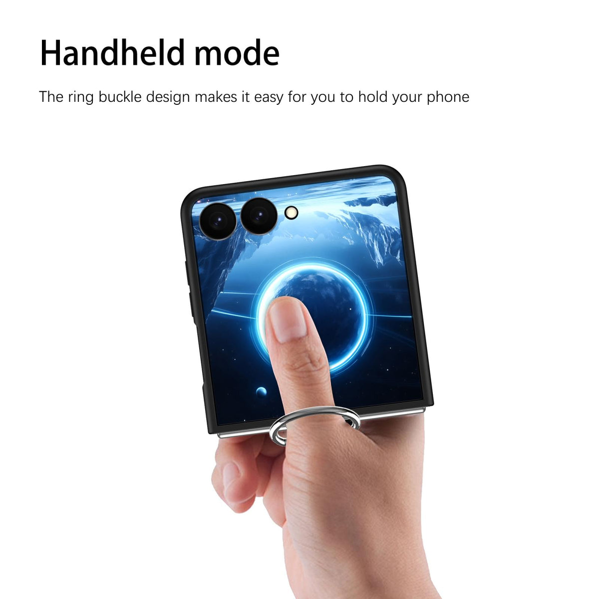 For Galaxy Z Flip7 5G D-Buckle Ring PC Phone Case - Black - EDA009691402E