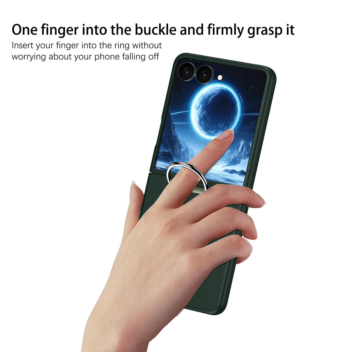 For Galaxy Z Flip7 5G D-Buckle Ring PC Phone Case - Dark Green - EDA009691402J