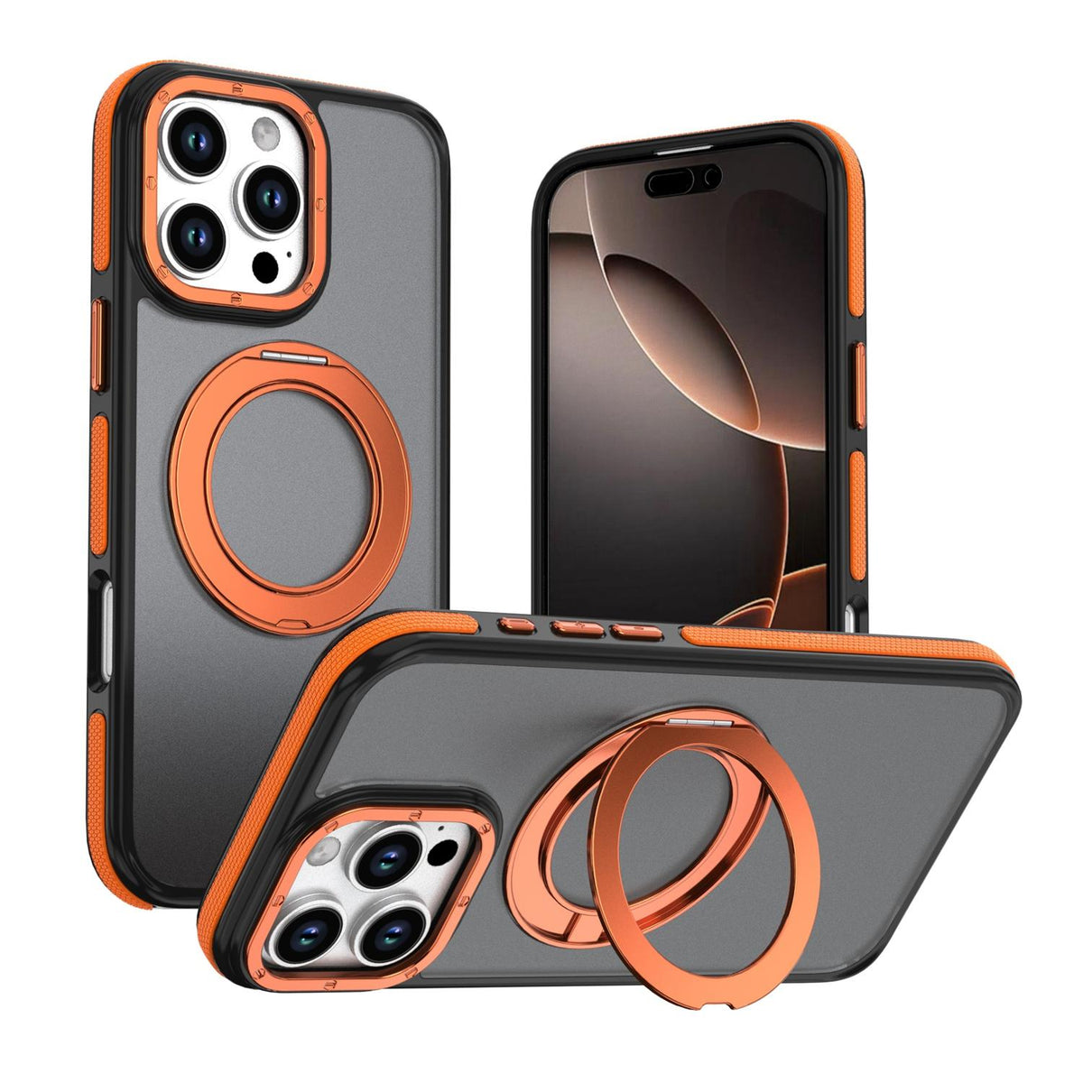 For iPhone 16 Pro Max Dual Color Skin Feel 360 Degree Rotation Holder Magnetic Phone Case - Orange - EDA009691505A
