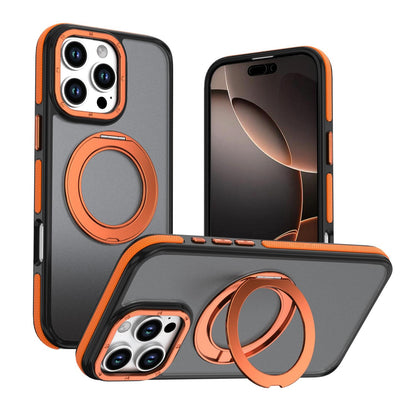For iPhone 16 Pro Max Dual Color Skin Feel 360 Degree Rotation Holder Magnetic Phone Case - Orange - EDA009691505A