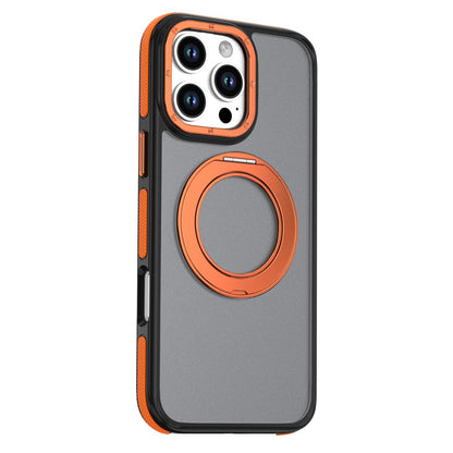 For iPhone 16 Pro Max Dual Color Skin Feel 360 Degree Rotation Holder Magnetic Phone Case - Orange - EDA009691505A