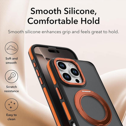 For iPhone 16 Pro Max Dual Color Skin Feel 360 Degree Rotation Holder Magnetic Phone Case - Orange - EDA009691505A