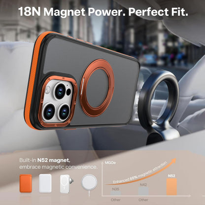 For iPhone 16 Pro Max Dual Color Skin Feel 360 Degree Rotation Holder Magnetic Phone Case - Orange - EDA009691505A