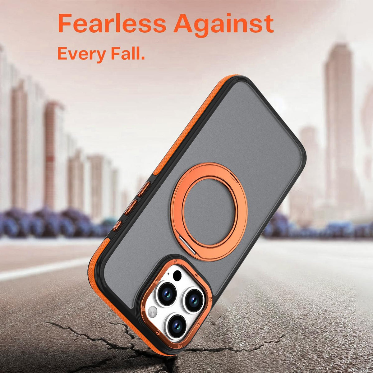 For iPhone 16 Pro Max Dual Color Skin Feel 360 Degree Rotation Holder Magnetic Phone Case - Orange - EDA009691505A