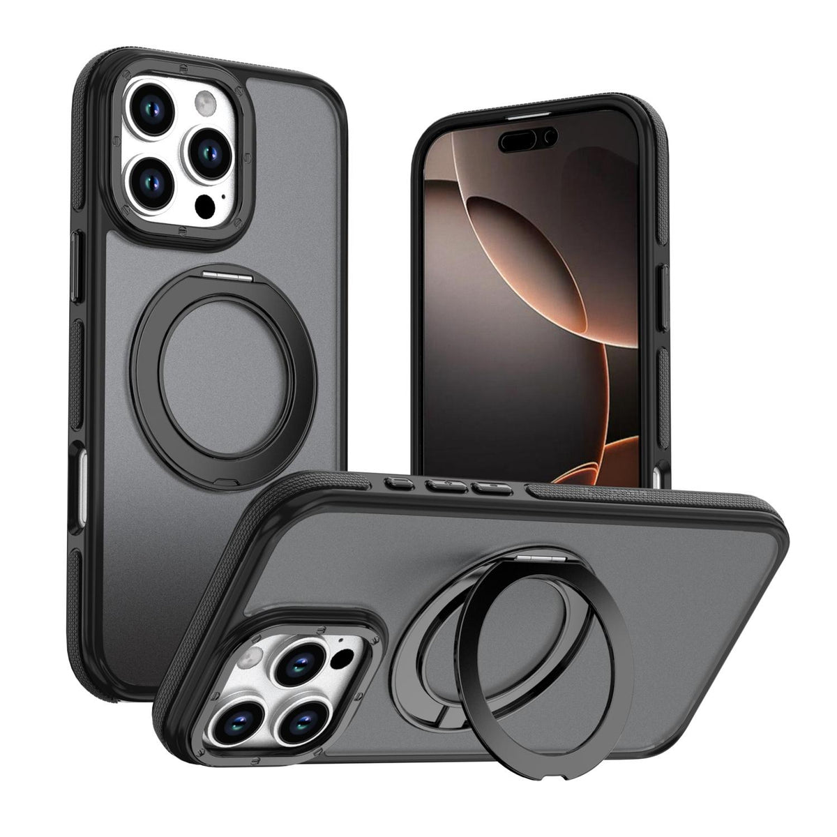For iPhone 16 Pro Max Dual Color Skin Feel 360 Degree Rotation Holder Magnetic Phone Case - Black - EDA009691505B