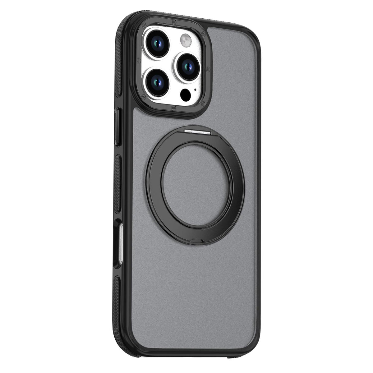 For iPhone 16 Pro Max Dual Color Skin Feel 360 Degree Rotation Holder Magnetic Phone Case - Black - EDA009691505B