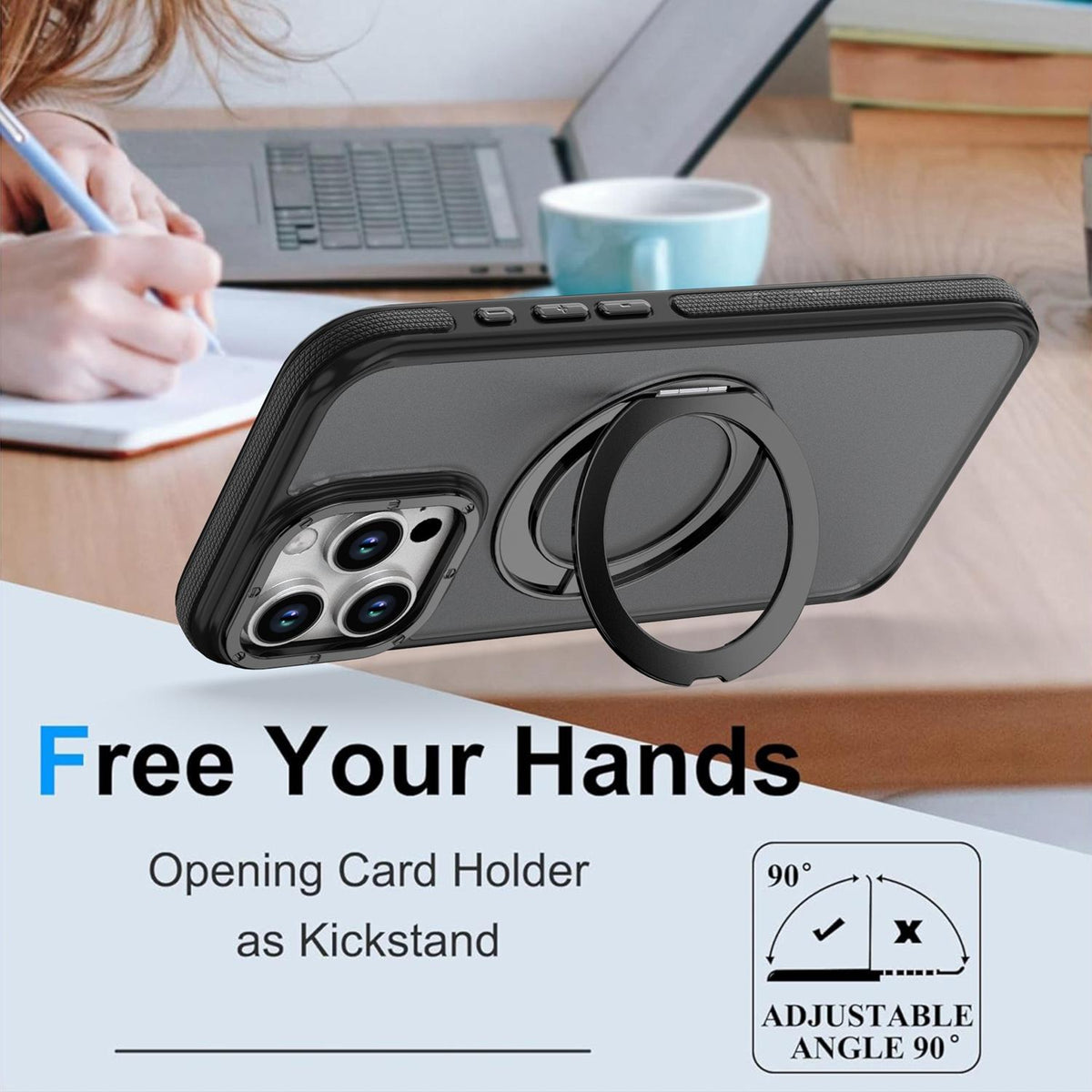 For iPhone 16 Pro Max Dual Color Skin Feel 360 Degree Rotation Holder Magnetic Phone Case - Black - EDA009691505B