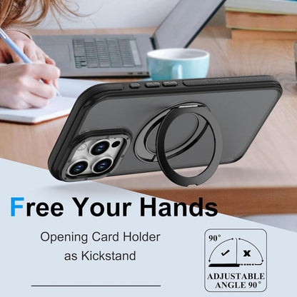 For iPhone 16 Pro Max Dual Color Skin Feel 360 Degree Rotation Holder Magnetic Phone Case - Black - EDA009691505B