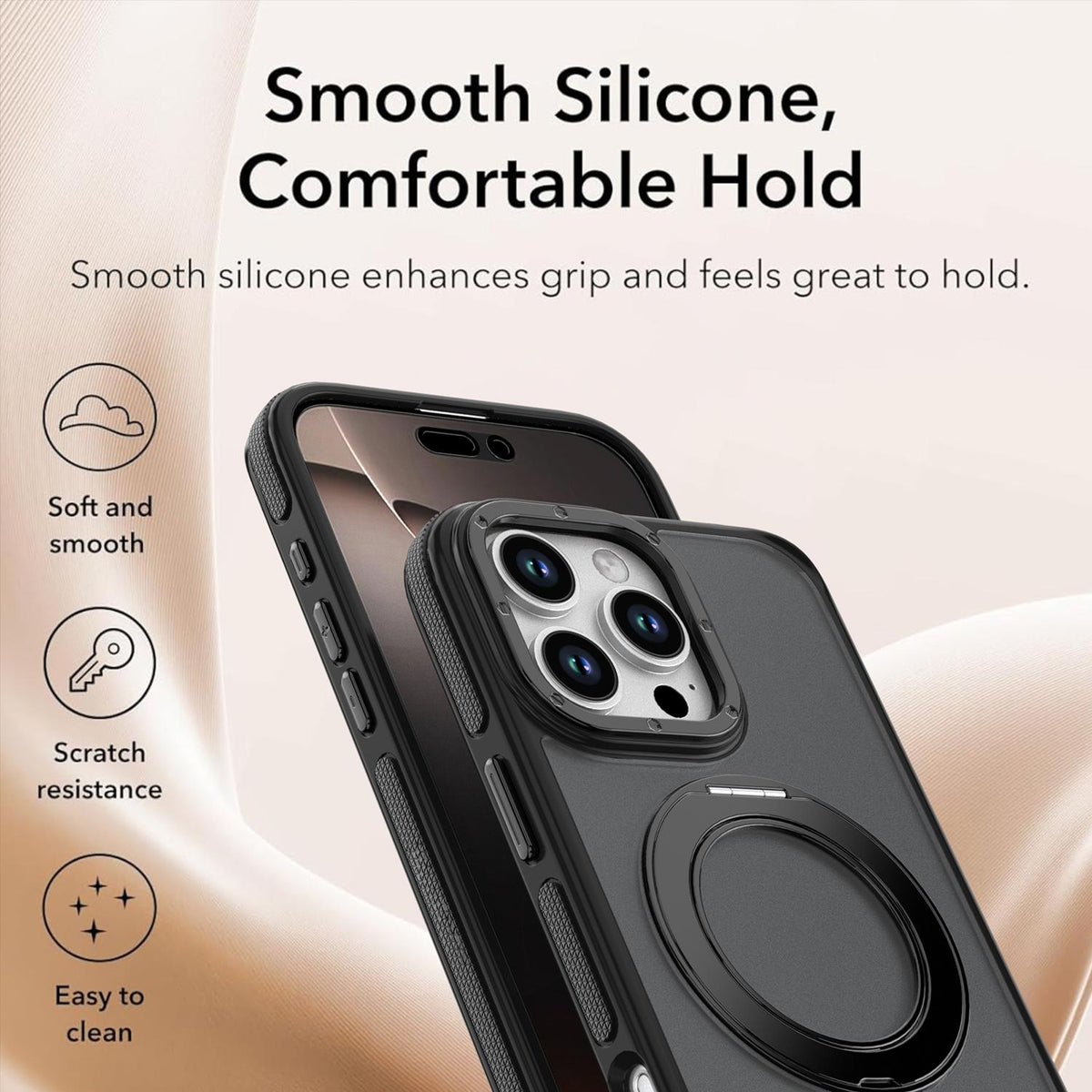 For iPhone 16 Pro Max Dual Color Skin Feel 360 Degree Rotation Holder Magnetic Phone Case - Black - EDA009691505B