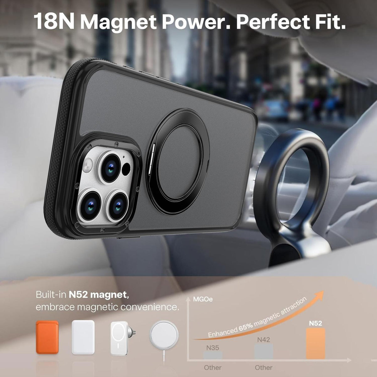 For iPhone 16 Pro Max Dual Color Skin Feel 360 Degree Rotation Holder Magnetic Phone Case - Black - EDA009691505B