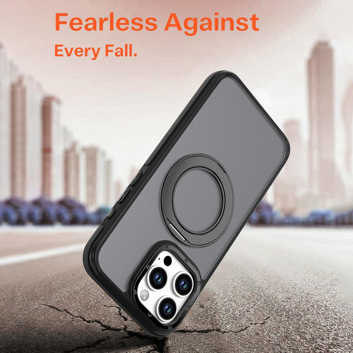 For iPhone 16 Pro Max Dual Color Skin Feel 360 Degree Rotation Holder Magnetic Phone Case - Black - EDA009691505B