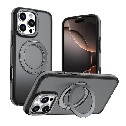 For iPhone 16 Pro Max Dual Color Skin Feel 360 Degree Rotation Holder Magnetic Phone Case - Grey - EDA009691505C