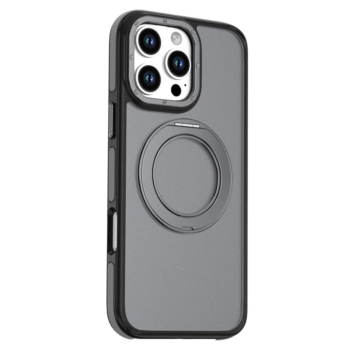 For iPhone 16 Pro Max Dual Color Skin Feel 360 Degree Rotation Holder Magnetic Phone Case - Grey - EDA009691505C