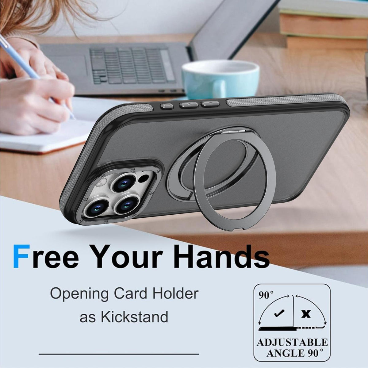 For iPhone 16 Pro Max Dual Color Skin Feel 360 Degree Rotation Holder Magnetic Phone Case - Grey - EDA009691505C
