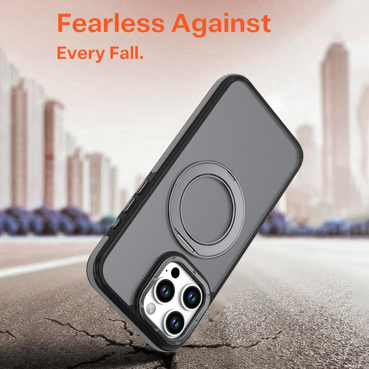 For iPhone 16 Pro Max Dual Color Skin Feel 360 Degree Rotation Holder Magnetic Phone Case - Grey - EDA009691505C