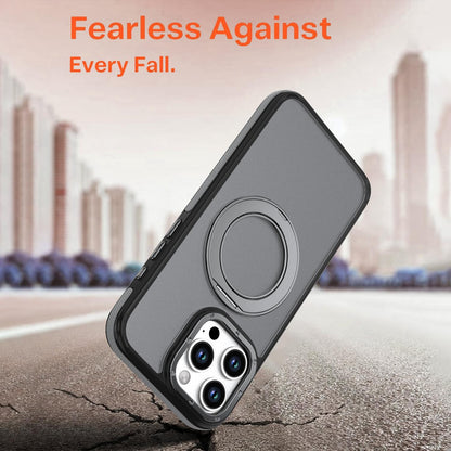 For iPhone 16 Pro Max Dual Color Skin Feel 360 Degree Rotation Holder Magnetic Phone Case - Grey - EDA009691505C