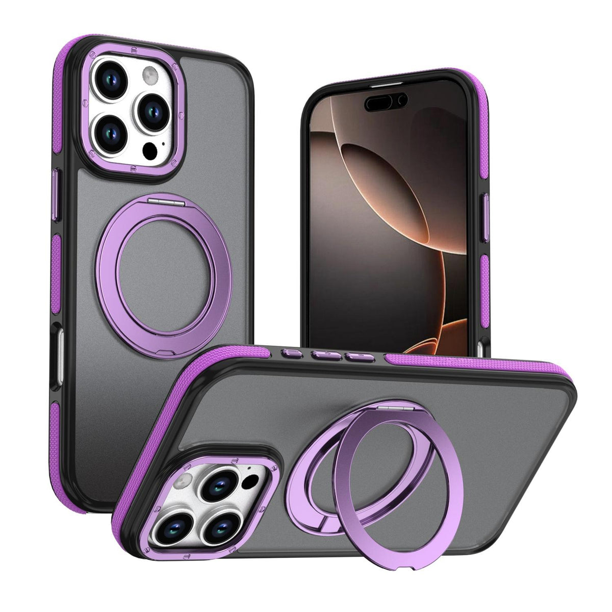 For iPhone 16 Pro Max Dual Color Skin Feel 360 Degree Rotation Holder Magnetic Phone Case - Purple - EDA009691505D