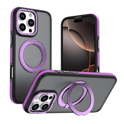 For iPhone 16 Pro Max Dual Color Skin Feel 360 Degree Rotation Holder Magnetic Phone Case - Purple - EDA009691505D