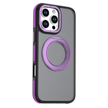 For iPhone 16 Pro Max Dual Color Skin Feel 360 Degree Rotation Holder Magnetic Phone Case - Purple - EDA009691505D
