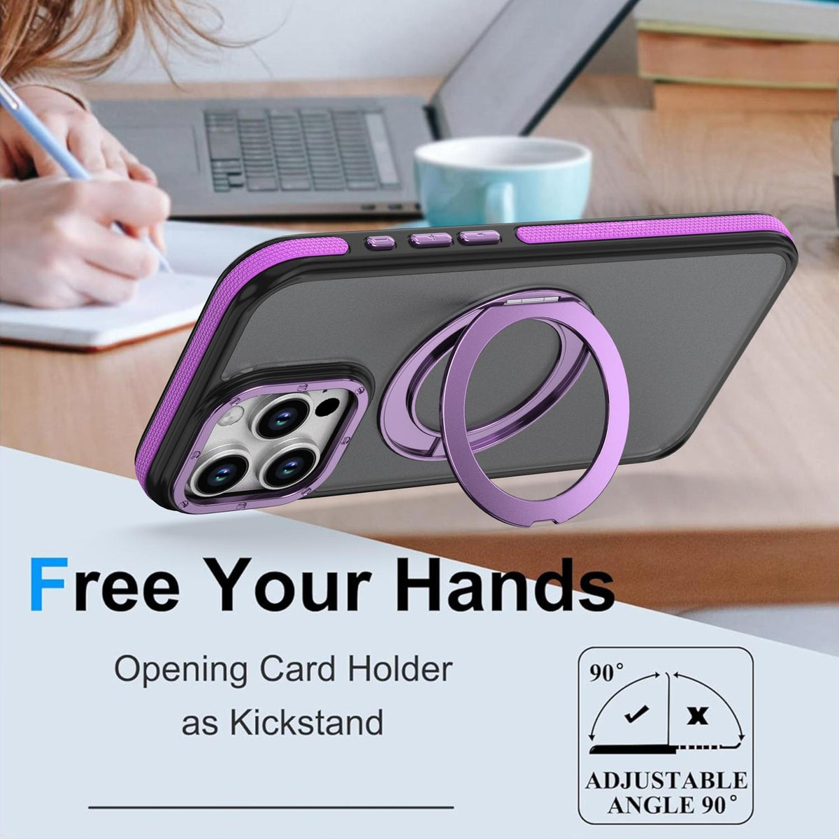 For iPhone 16 Pro Max Dual Color Skin Feel 360 Degree Rotation Holder Magnetic Phone Case - Purple - EDA009691505D