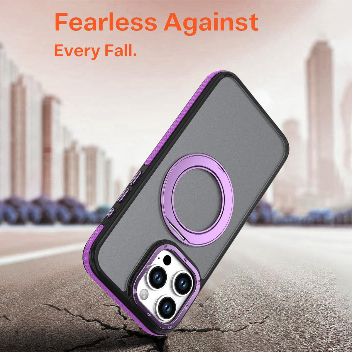 For iPhone 16 Pro Max Dual Color Skin Feel 360 Degree Rotation Holder Magnetic Phone Case - Purple - EDA009691505D
