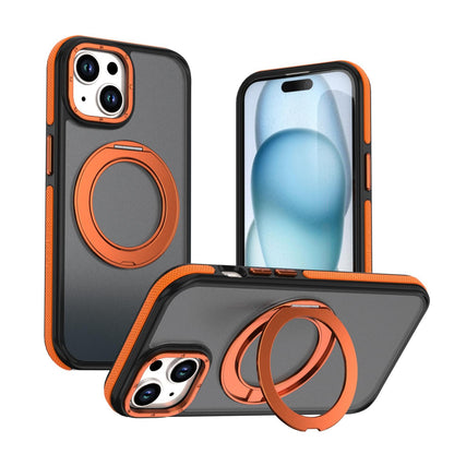For iPhone 15 Plus / 14 Plus Dual Color Skin Feel 360 Degree Rotation Holder Magnetic Phone Case - Orange - EDA009691511A