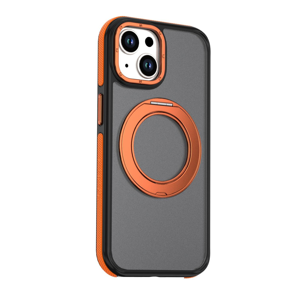 For iPhone 15 Plus / 14 Plus Dual Color Skin Feel 360 Degree Rotation Holder Magnetic Phone Case - Orange - EDA009691511A