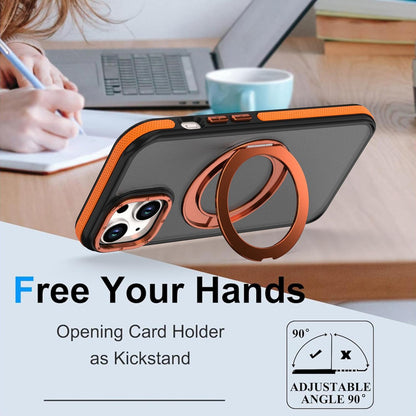 For iPhone 15 Plus / 14 Plus Dual Color Skin Feel 360 Degree Rotation Holder Magnetic Phone Case - Orange - EDA009691511A