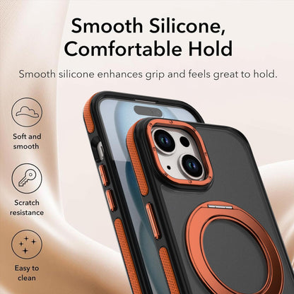 For iPhone 15 Plus / 14 Plus Dual Color Skin Feel 360 Degree Rotation Holder Magnetic Phone Case - Orange - EDA009691511A