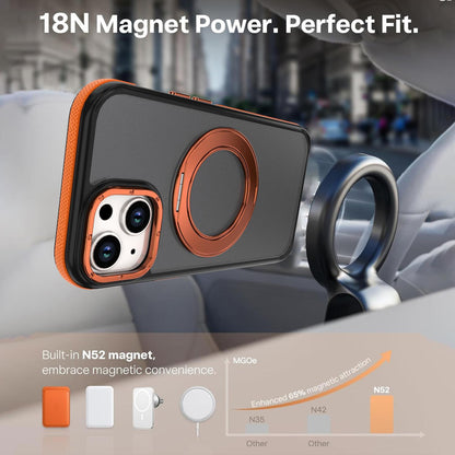 For iPhone 15 Plus / 14 Plus Dual Color Skin Feel 360 Degree Rotation Holder Magnetic Phone Case - Orange - EDA009691511A