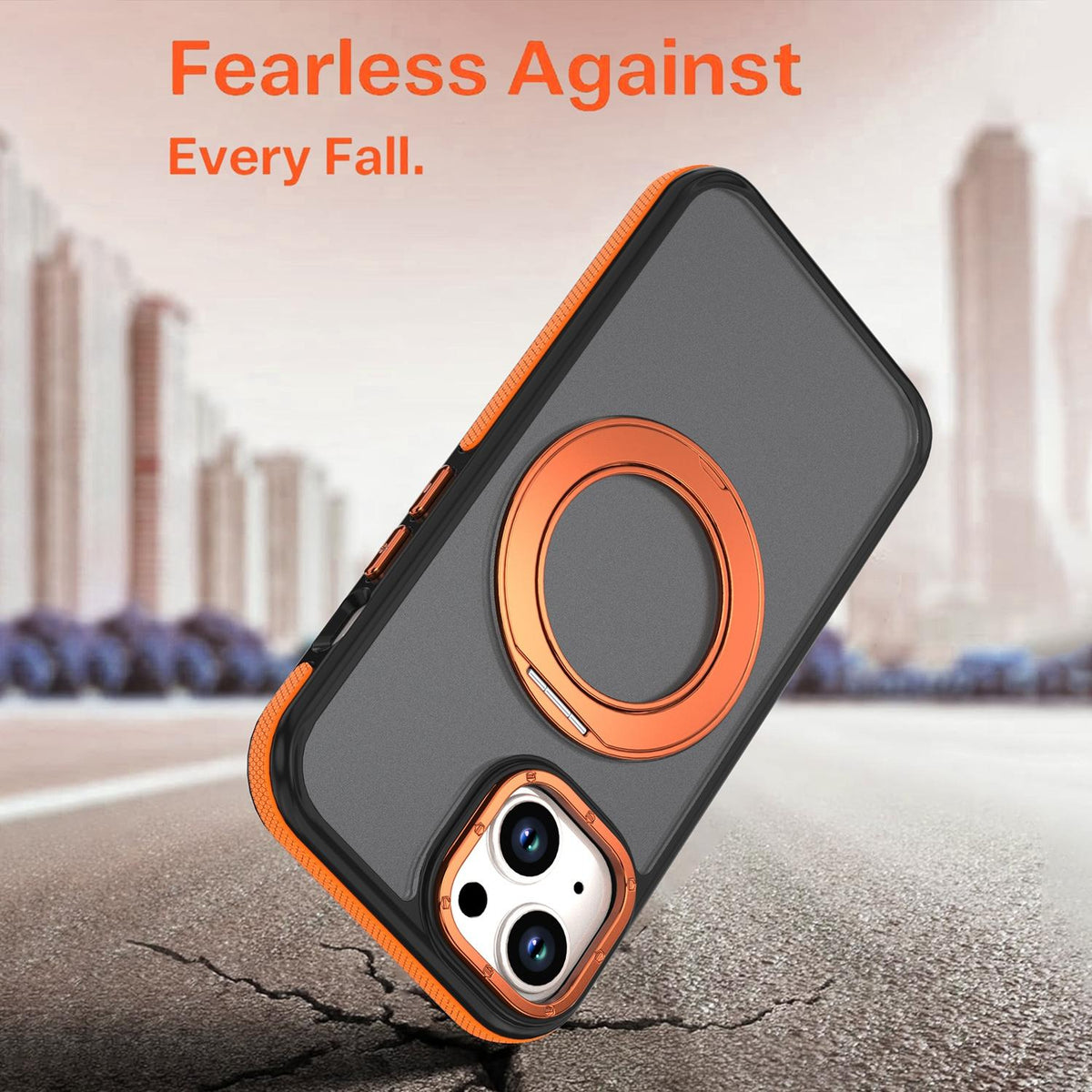 For iPhone 15 Plus / 14 Plus Dual Color Skin Feel 360 Degree Rotation Holder Magnetic Phone Case - Orange - EDA009691511A