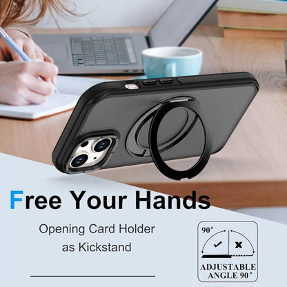 For iPhone 15 Plus / 14 Plus Dual Color Skin Feel 360 Degree Rotation Holder Magnetic Phone Case - Black - EDA009691511B