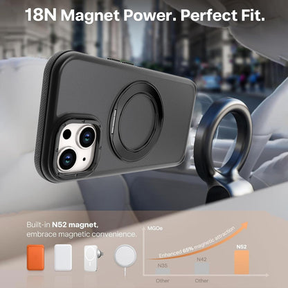For iPhone 15 Plus / 14 Plus Dual Color Skin Feel 360 Degree Rotation Holder Magnetic Phone Case - Black - EDA009691511B