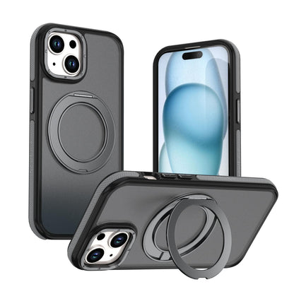 For iPhone 15 Plus / 14 Plus Dual Color Skin Feel 360 Degree Rotation Holder Magnetic Phone Case - Grey - EDA009691511C