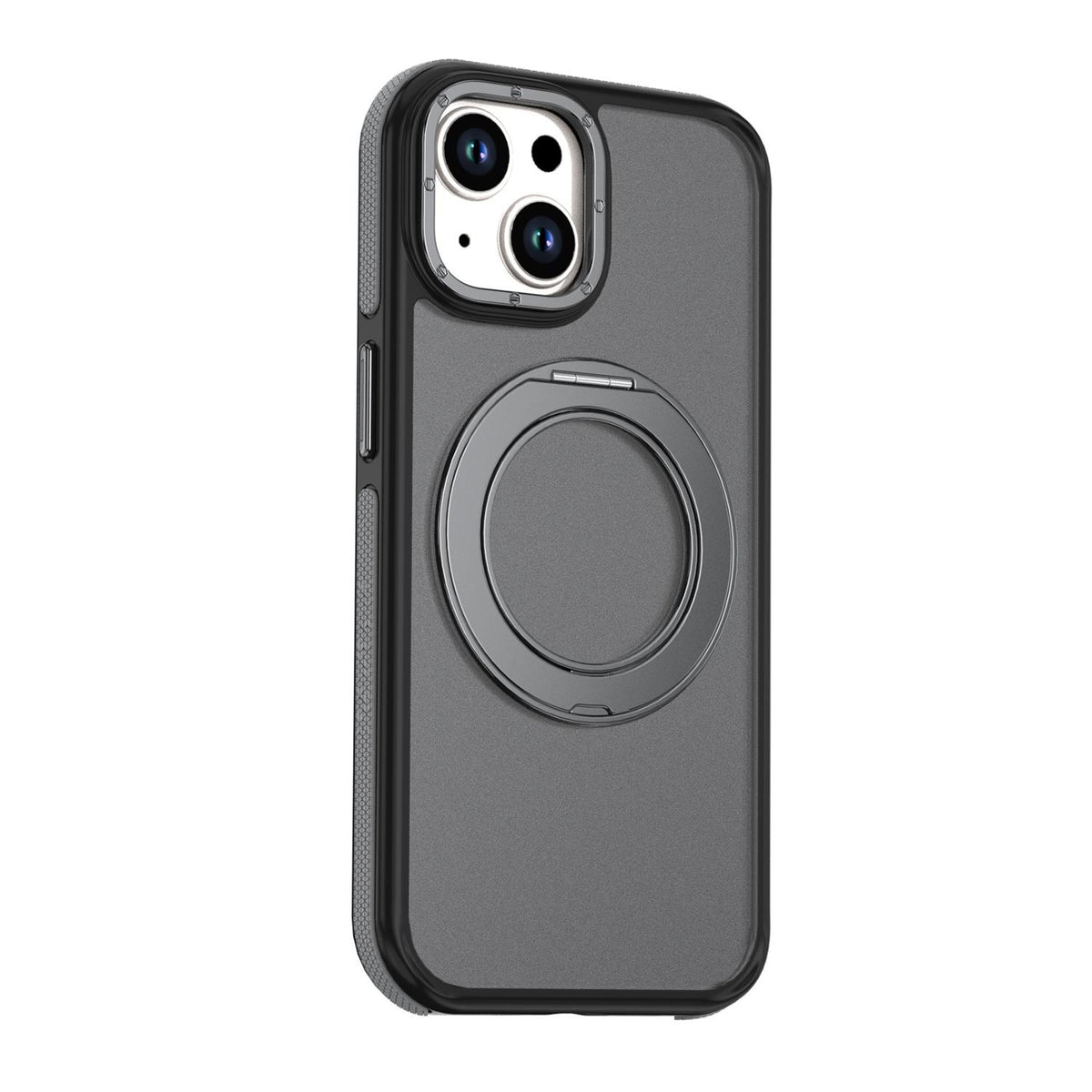 For iPhone 15 Plus / 14 Plus Dual Color Skin Feel 360 Degree Rotation Holder Magnetic Phone Case - Grey - EDA009691511C
