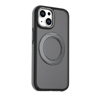 For iPhone 15 Plus / 14 Plus Dual Color Skin Feel 360 Degree Rotation Holder Magnetic Phone Case - Grey - EDA009691511C