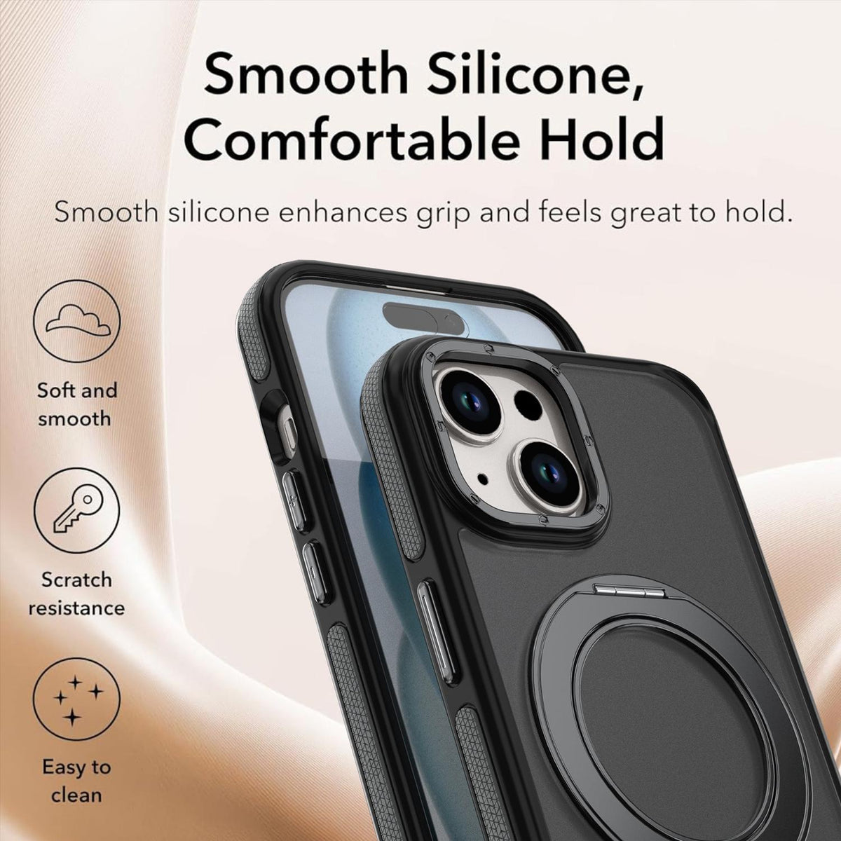 For iPhone 15 Plus / 14 Plus Dual Color Skin Feel 360 Degree Rotation Holder Magnetic Phone Case - Grey - EDA009691511C