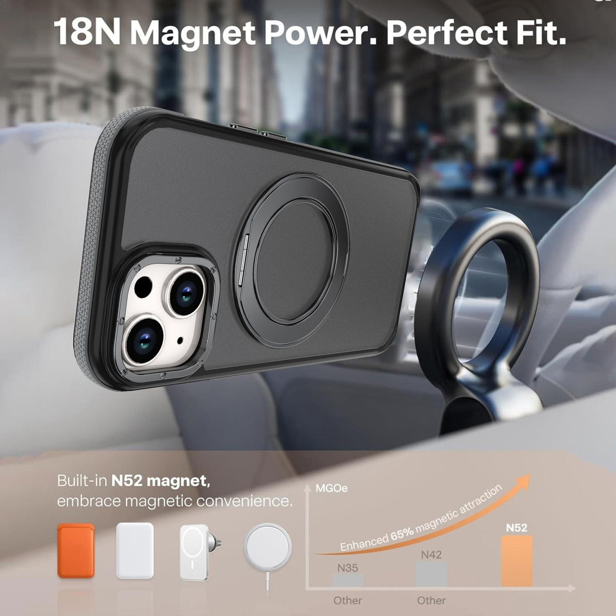 For iPhone 15 Plus / 14 Plus Dual Color Skin Feel 360 Degree Rotation Holder Magnetic Phone Case - Grey - EDA009691511C