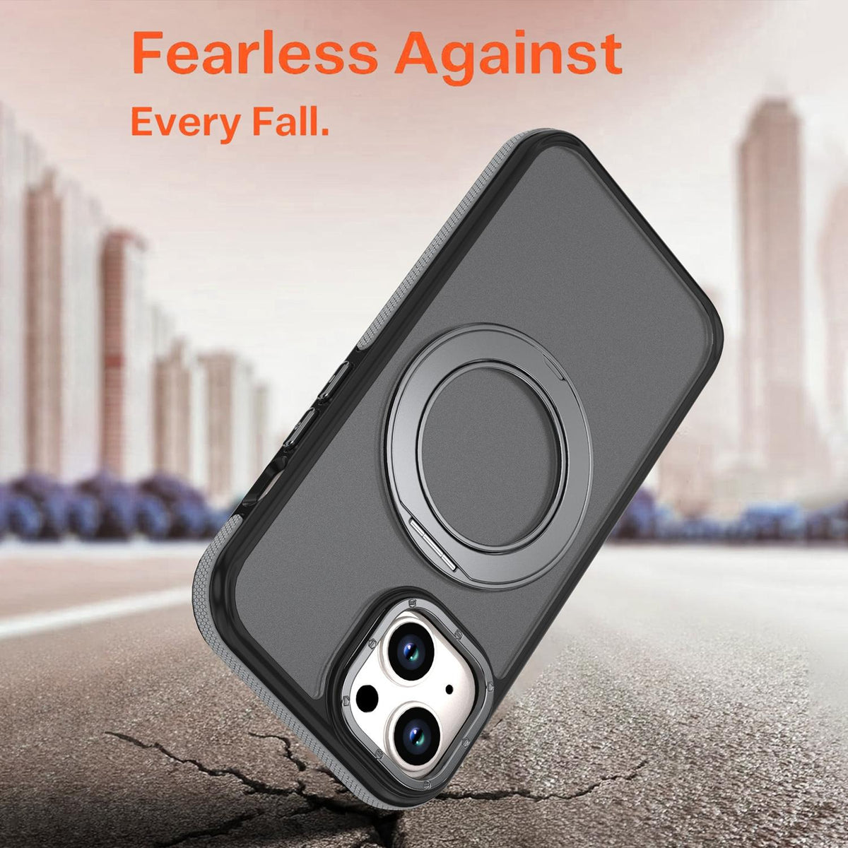 For iPhone 15 Plus / 14 Plus Dual Color Skin Feel 360 Degree Rotation Holder Magnetic Phone Case - Grey - EDA009691511C