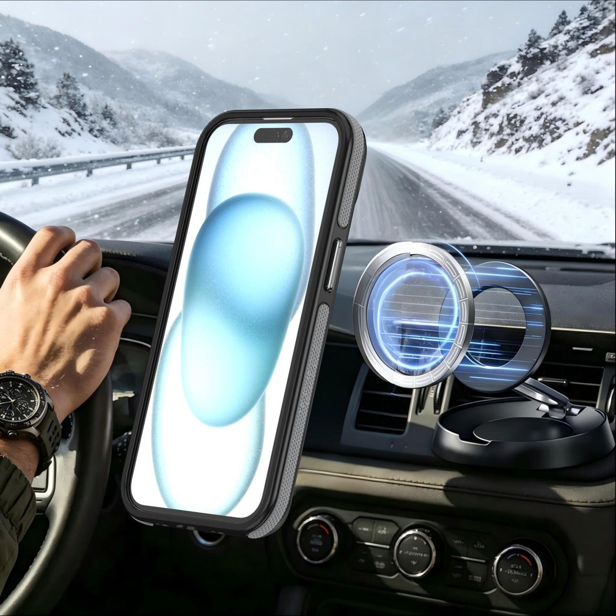 For iPhone 15 Plus / 14 Plus Dual Color Skin Feel 360 Degree Rotation Holder Magnetic Phone Case - Grey - EDA009691511C