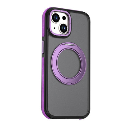 For iPhone 15 Plus / 14 Plus Dual Color Skin Feel 360 Degree Rotation Holder Magnetic Phone Case - Purple - EDA009691511D