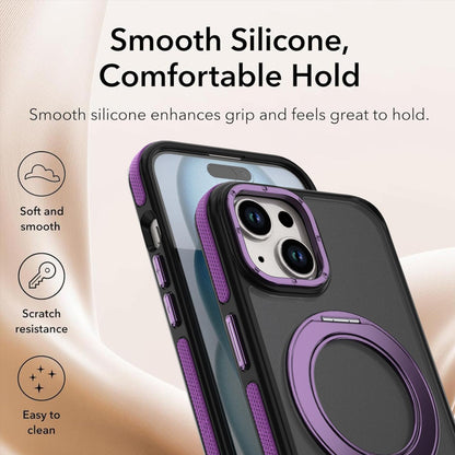 For iPhone 15 Plus / 14 Plus Dual Color Skin Feel 360 Degree Rotation Holder Magnetic Phone Case - Purple - EDA009691511D