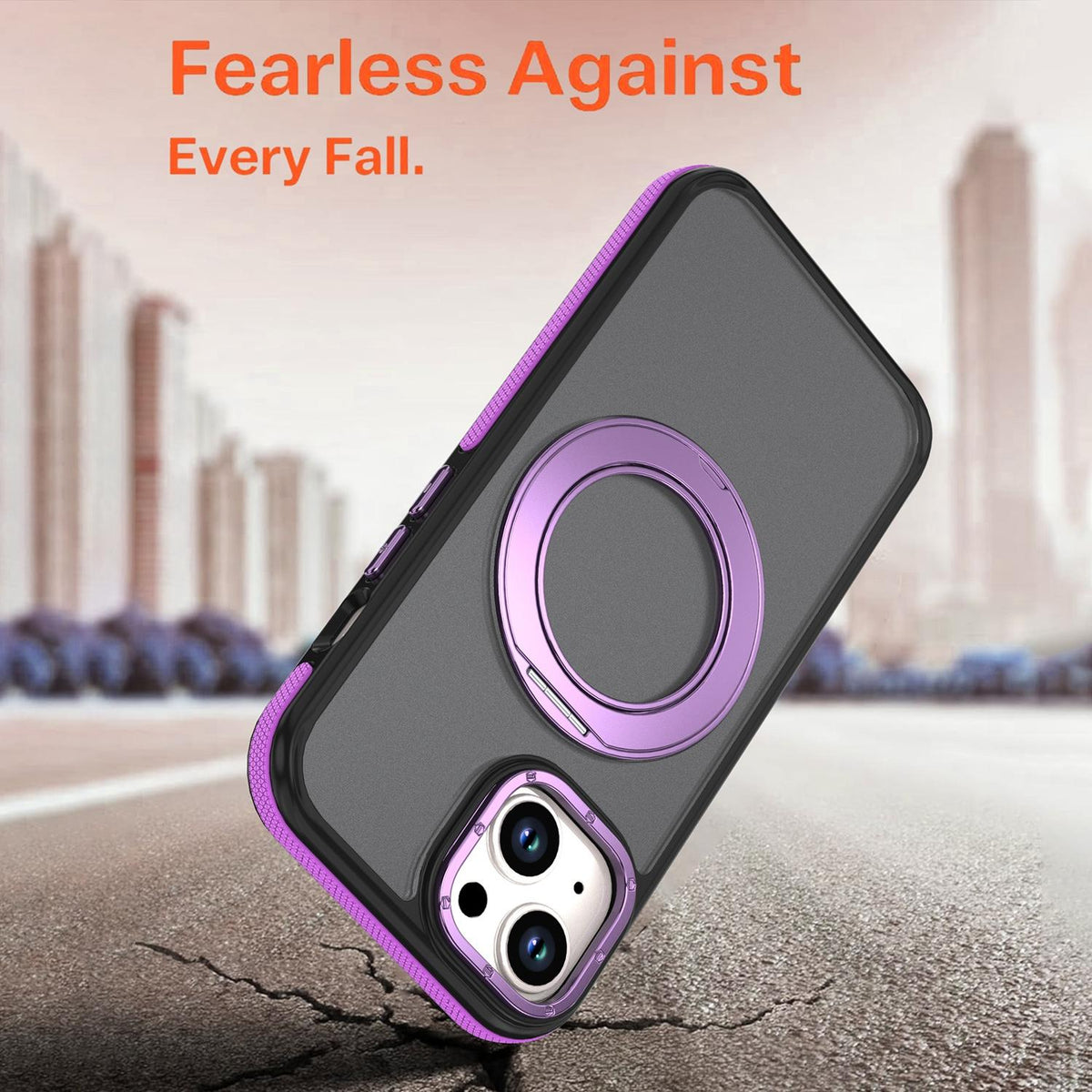 For iPhone 15 Plus / 14 Plus Dual Color Skin Feel 360 Degree Rotation Holder Magnetic Phone Case - Purple - EDA009691511D