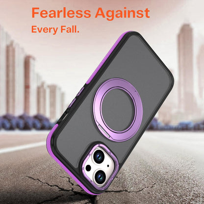 For iPhone 15 Plus / 14 Plus Dual Color Skin Feel 360 Degree Rotation Holder Magnetic Phone Case - Purple - EDA009691511D