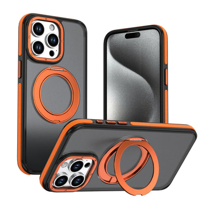 For iPhone 14 Pro Max Dual Color Skin Feel 360 Degree Rotation Holder Magnetic Phone Case - Orange - EDA009691515A