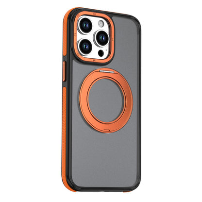 For iPhone 14 Pro Max Dual Color Skin Feel 360 Degree Rotation Holder Magnetic Phone Case - Orange - EDA009691515A